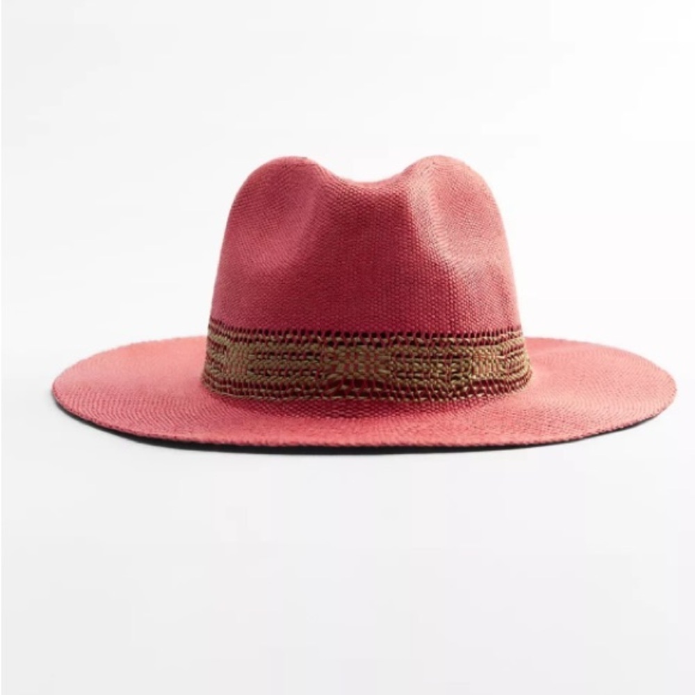 nwt zara woven rancher hat pink medium